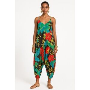 Alice + Olivia Floral Jumpsuit 8 Frankie Blue Red Green Tropical Floral  Boho